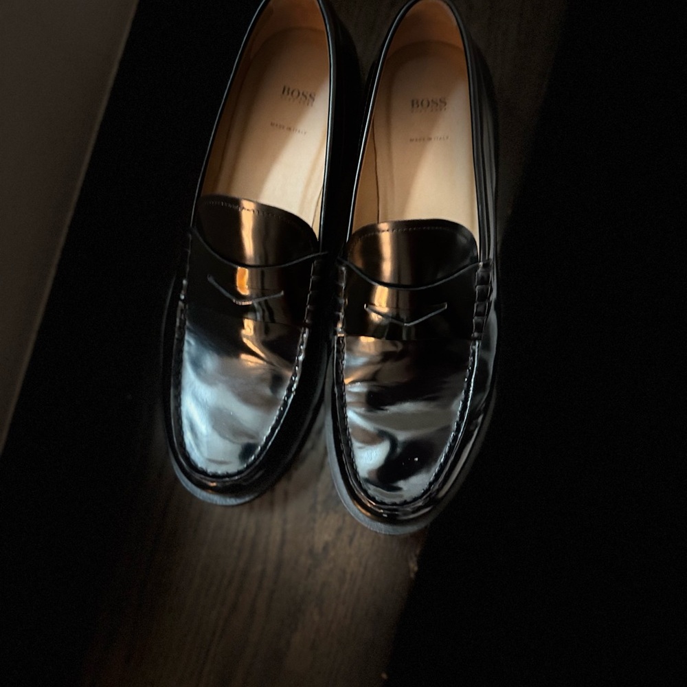 Boss Glossy Black Leather Loafers